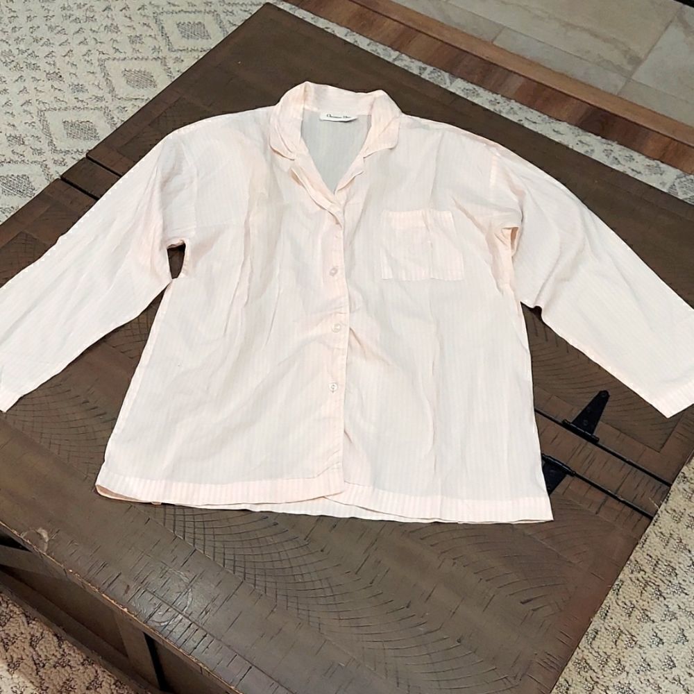 Vintage Christian Dior Pink Striped Pajama Shirt